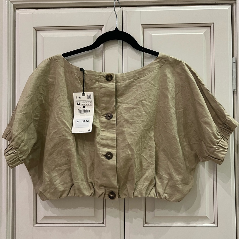Zara Tan linen cropped blouse